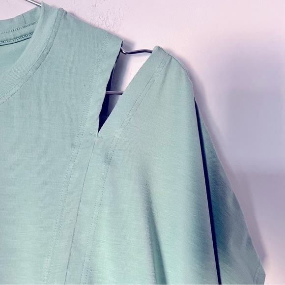 Athleta Intention Tee Split Shoulder Active Stretch Top Sage Green XS Sum 22' - Picture 5 of 10